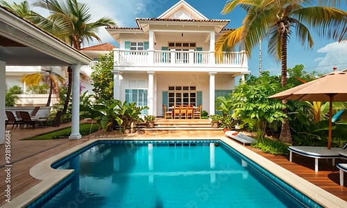 Wallpaper Mural A view of a pristine swimming pool in a tropical resort. Torontodigital.ca