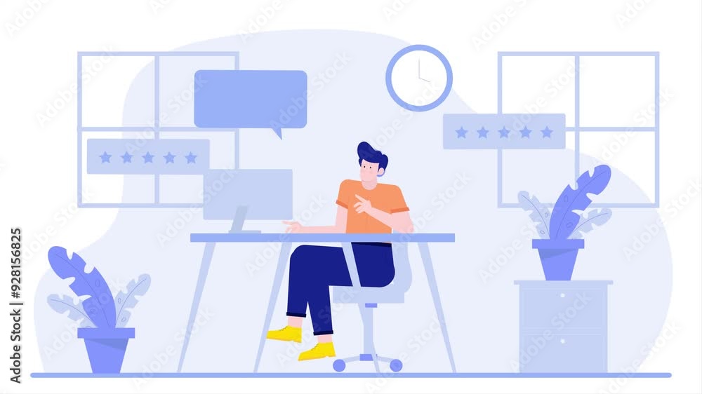 a man working at modern office setting illustration business animated video a man working at modern office setting illustration business animated video