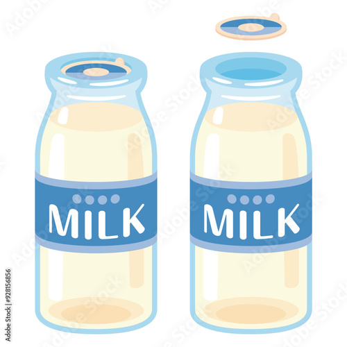 紙蓋付きの牛乳瓶と紙蓋なしの牛乳瓶セット