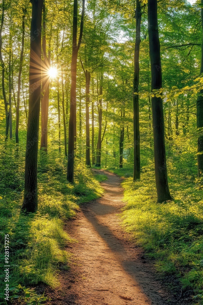Fototapeta premium Scenic Forest Path in Lush Green Pine Trees