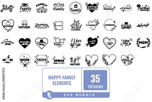 Set of Happy Family Lettering Clipart SVG Files