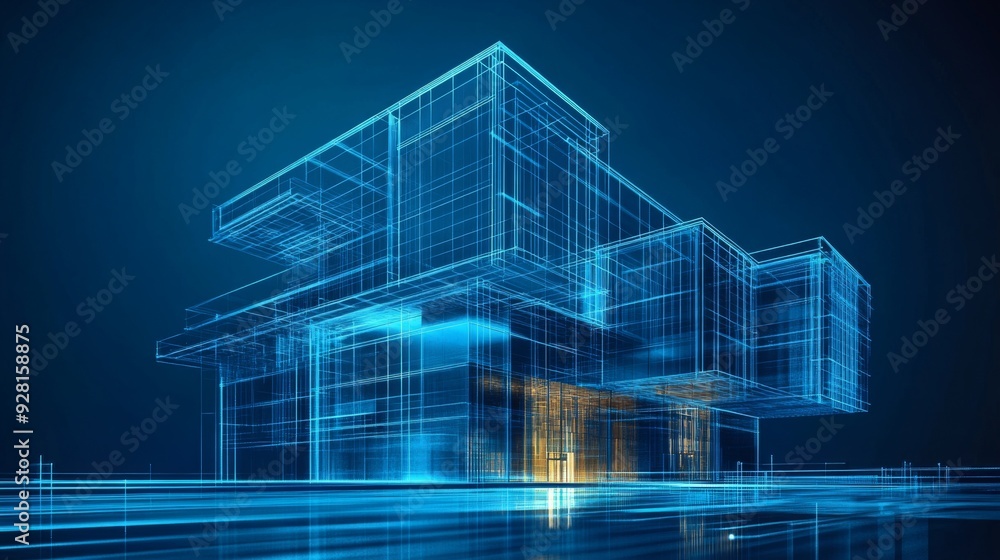 Futuristic Wireframe Building Architecture Design. Futuristic Wireframe Building Architecture Design.