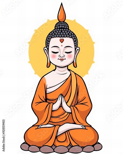 a cartoon buddha sitting in meditation position with eyes closed. photo