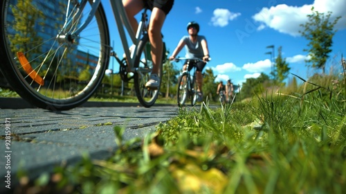 Fototapeta Naklejka Na Ścianę i Meble -  Cyclists on a city bike path