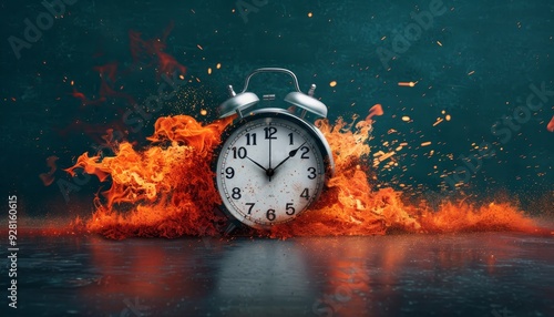 A clock is on fire and the time is almost 11:00 by AI generated image