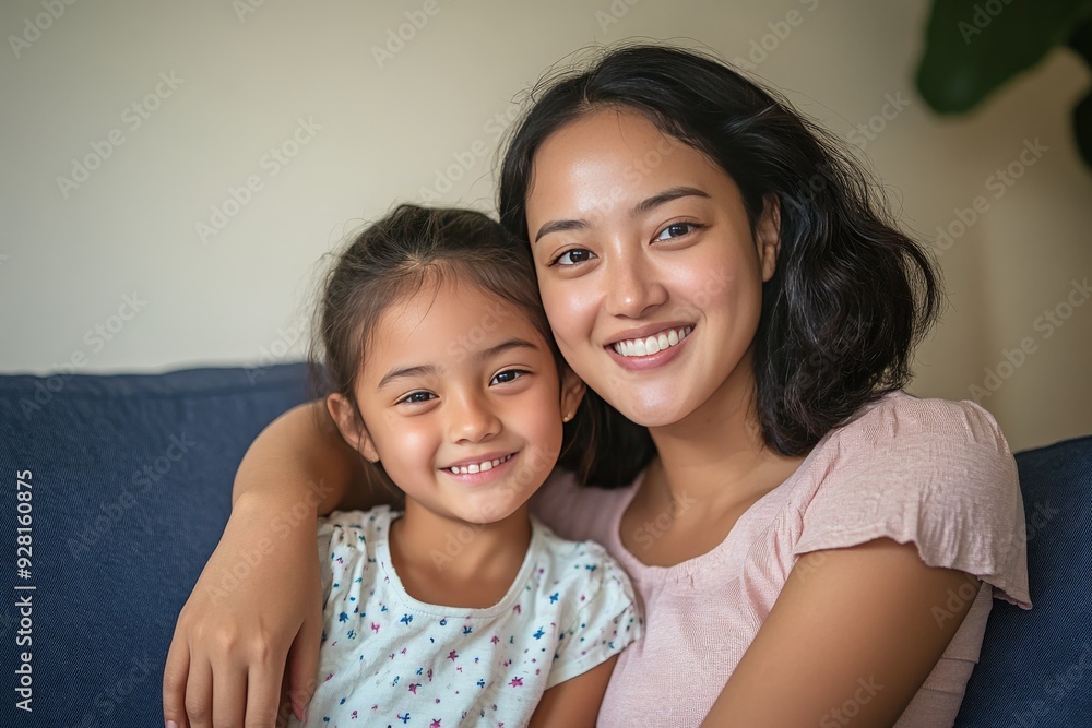 mother daughter smiling couch home mother daughter smiling couch home