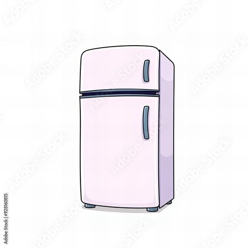 cartoon illustration of a refrigerator with a blue handle and a white top.