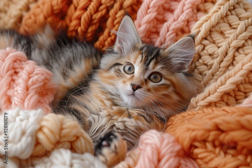 cat sleeping on colorful woven wool