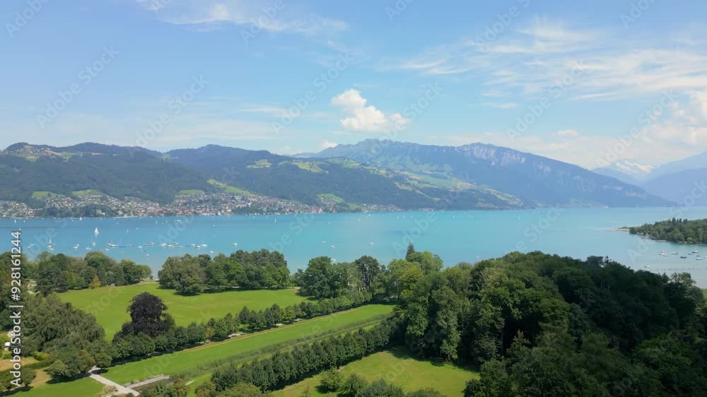 Aerial Shot of Lake Thun in Switzerland Aerial Shot of Lake Thun in Switzerland