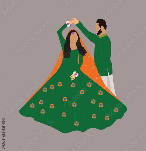 Bride and Groom couple vector illustration for wedding invitation cards or save the date
