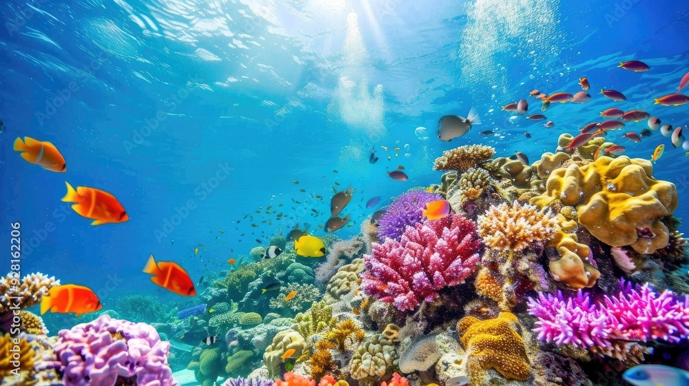 Naklejka premium portrait of fish and coral reefs in the sea