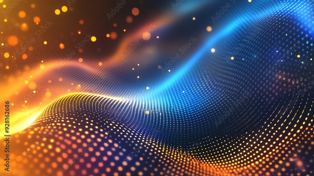 Abstract Wavy Digital Background with Glowing Particles Abstract Wavy Digital Background with Glowing Particles