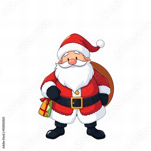 cartoon santa claus with a bag of gifts.