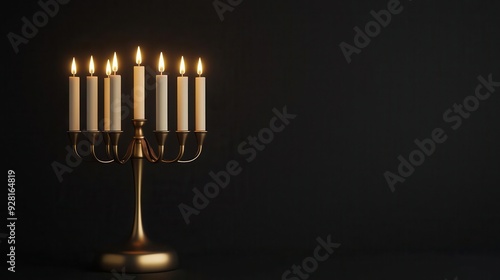 Traditional brass lamp, lit with multiple wicks, 3D illustration