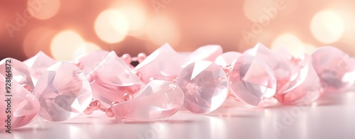 A beautiful arrangement of pink crystals shimmering against a soft, blurred background, ideal for decoration or jewelry designs.