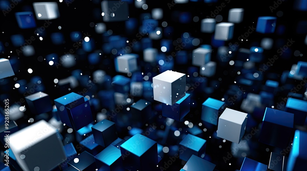 Abstract Blue and White Cubes in 3D Space Abstract Blue and White Cubes in 3D Space