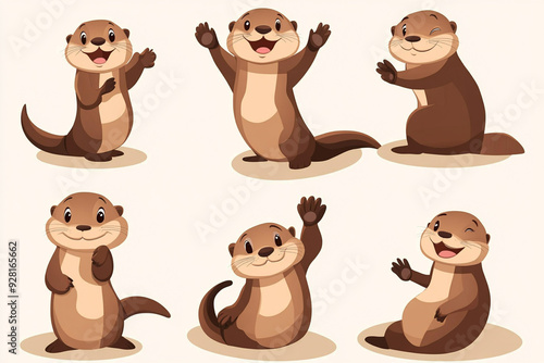 otter cartoon character in different poses.