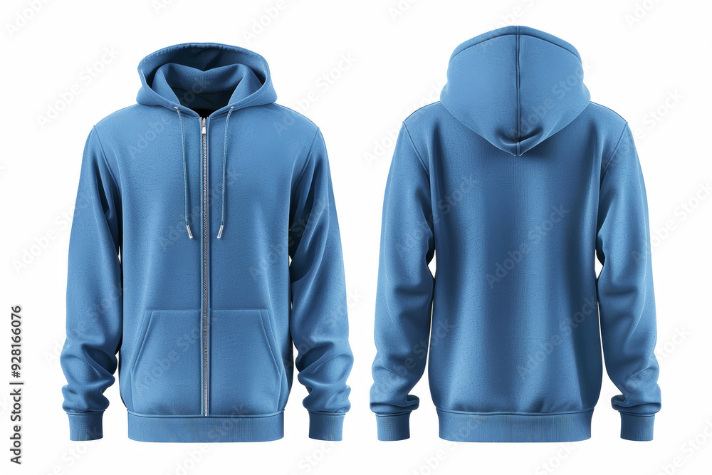 Basic blue hoodie sweatshirt front and back view on white background. Cloth Mockup Basic blue hoodie sweatshirt front and back view on white background. Cloth Mockup