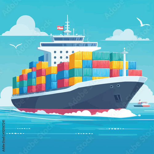 Shipping freight transportation ship with containers in the ocean