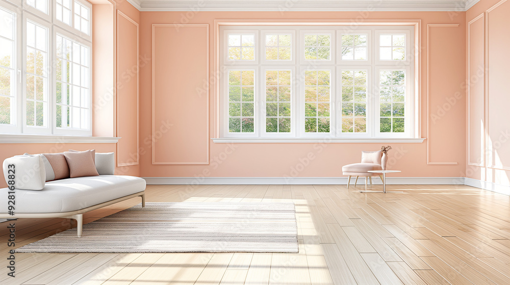 empty living room with soft pastel peach walls empty living room with soft pastel peach walls