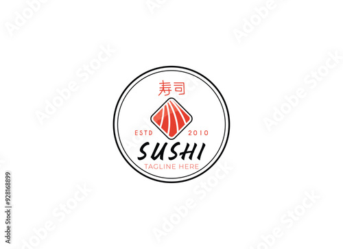 Japanese traditional food sushi restaurant logo design vector illustration.