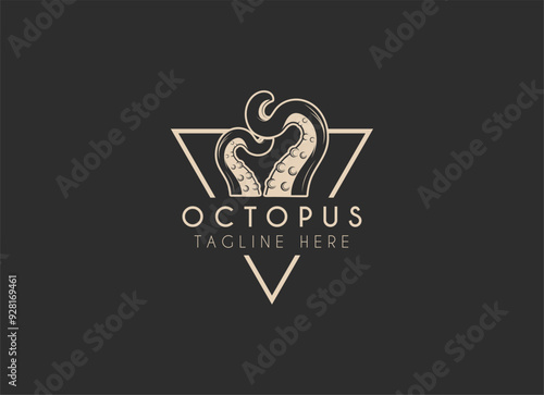 kraken octopus trident hipster vintage logo vector icon illustration