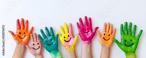 Colorful Handprints with Smiley Faces