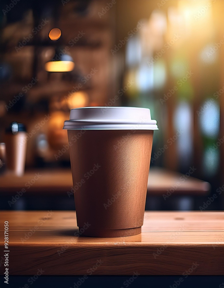 Refined Minimalism: Brown Coffee Cup in a Chic Cafe Environment Refined Minimalism: Brown Coffee Cup in a Chic Cafe Environment