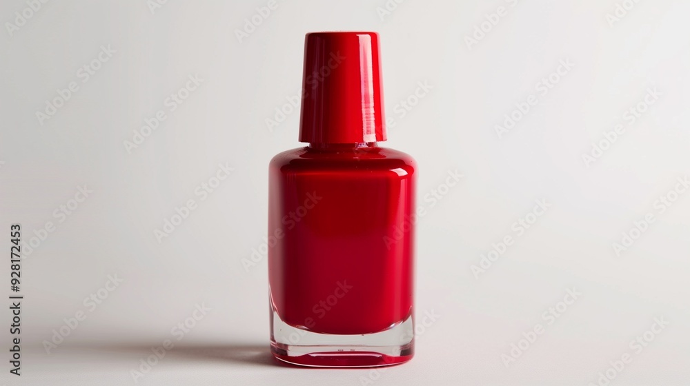 A vibrant bottle of red nail polish isolated on a white background. A vibrant bottle of red nail polish isolated on a white background.