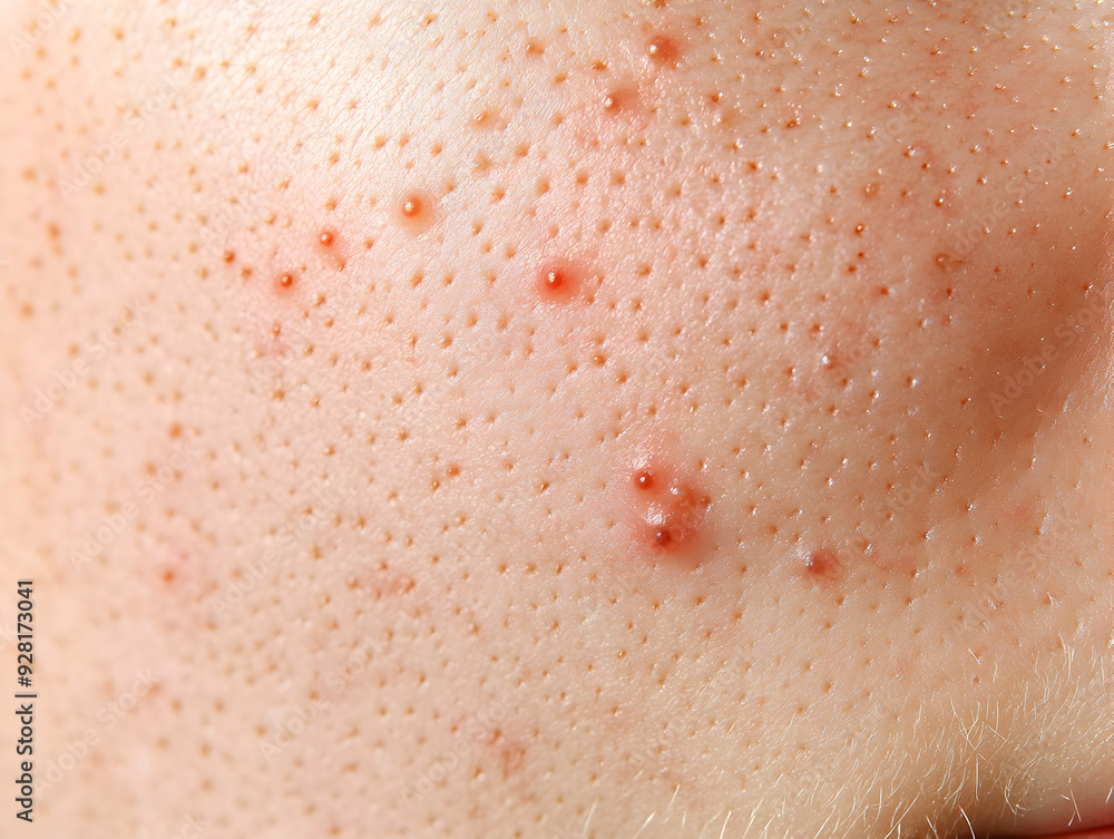 Fototapeta premium photo of a close-up of human skin with acne and inflamed pores 