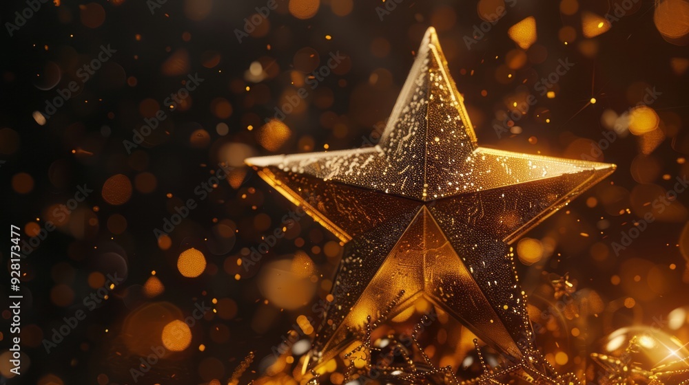 Gold star trophy for a winner or champion Gold star trophy for a winner or champion
