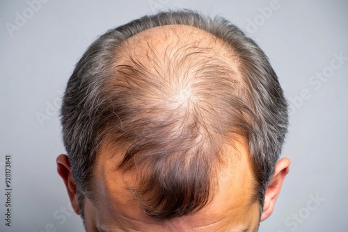 balding scalp with thinning hair contrasts with lush, full locks after treatment, highlighting effective hair loss prevention and regrowth solution. photo