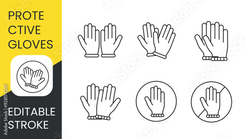 Protective gloves for hands set of line icons vector with editable stroke
