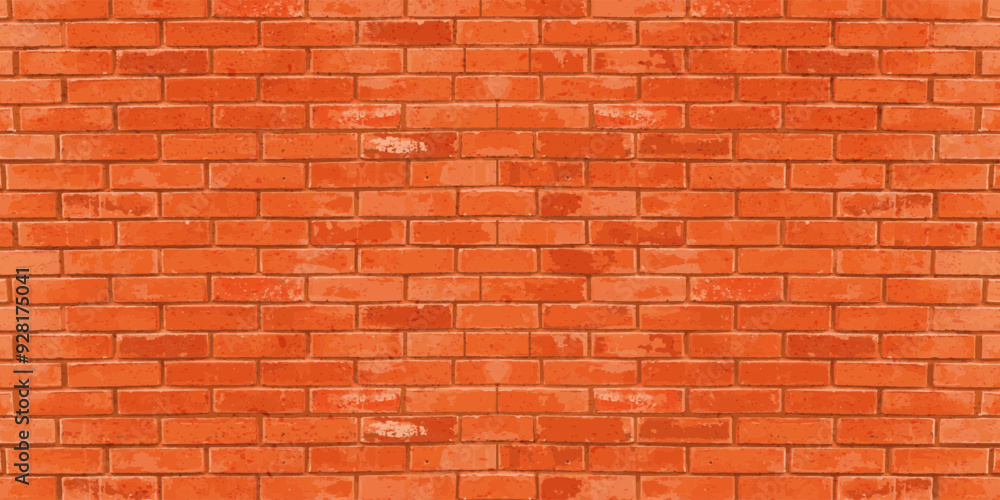 Fototapeta premium Brick wall texture. Red stone pattern. Interior tile. House architecture. Brickwall print. Block building material. Masonry construction. Concrete and clay wallpaper. Vector background