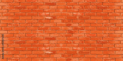 Brick wall texture. Red stone pattern. Interior tile. House architecture. Brickwall print. Block building material. Masonry construction. Concrete and clay wallpaper. Vector background
