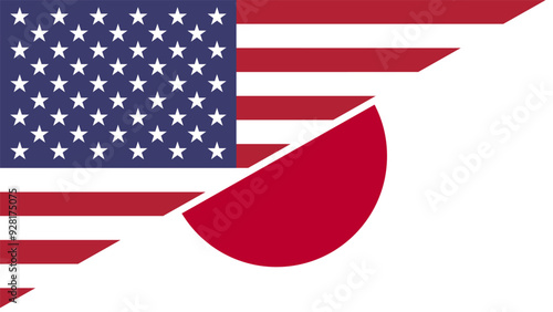 Japan and United States flags combined in a split design vector, symbolizing international relations, global unity, and cultural exchange