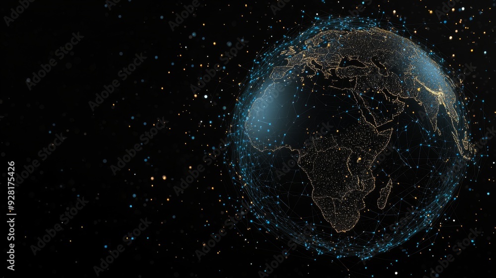 Naklejka premium Abstract earth globe with network lines, glowing lights and space dust.