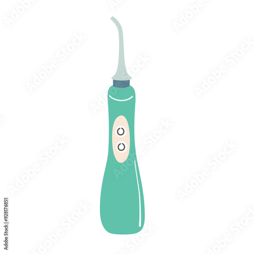 Vector illustration of a portable oral irrigator in flat cartoon style. Dental tool for teeth cleaning and hygiene, a water jet for effective dental care and healthy fresh mouth, water flosser icon