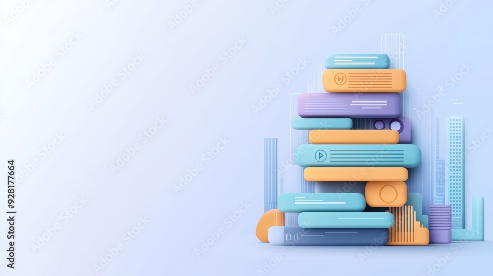 Colorful stack of stylized books creating an inviting library scene, perfect for education and knowledge themes. Colorful stack of stylized books creating an inviting library scene, perfect for education and knowledge themes.