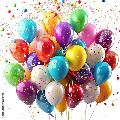 breathtaking balloons and confetti snapshots on transparent background