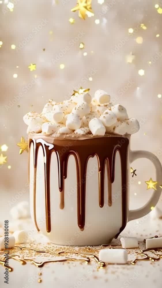 Savor a magical cup of hot chocolate topped with marshmallows Savor a magical cup of hot chocolate topped with marshmallows
