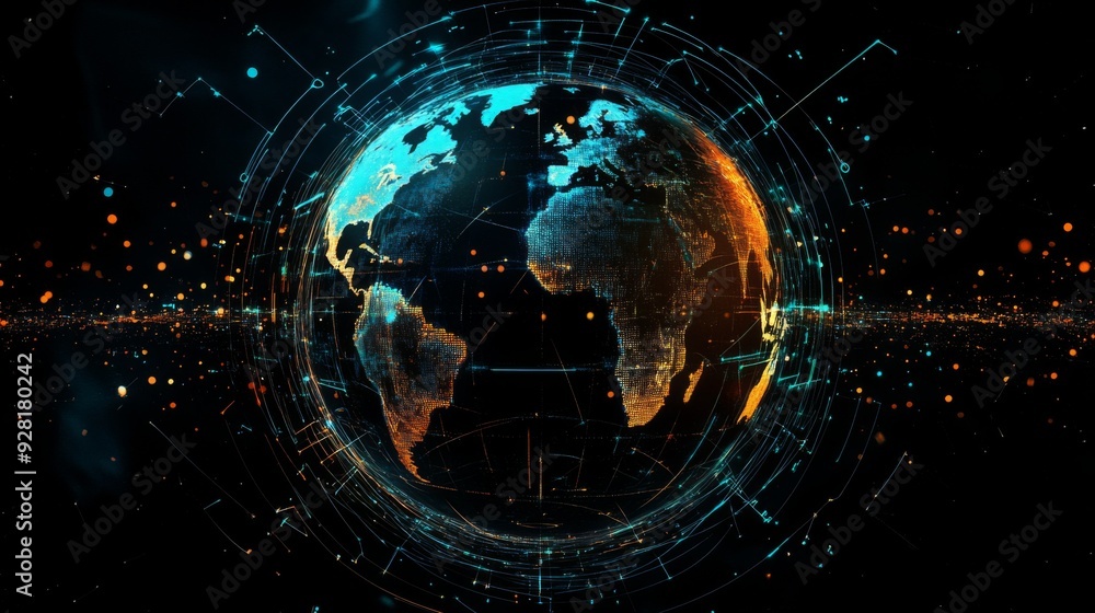 Obraz premium Digital globe with glowing lines and data connections.