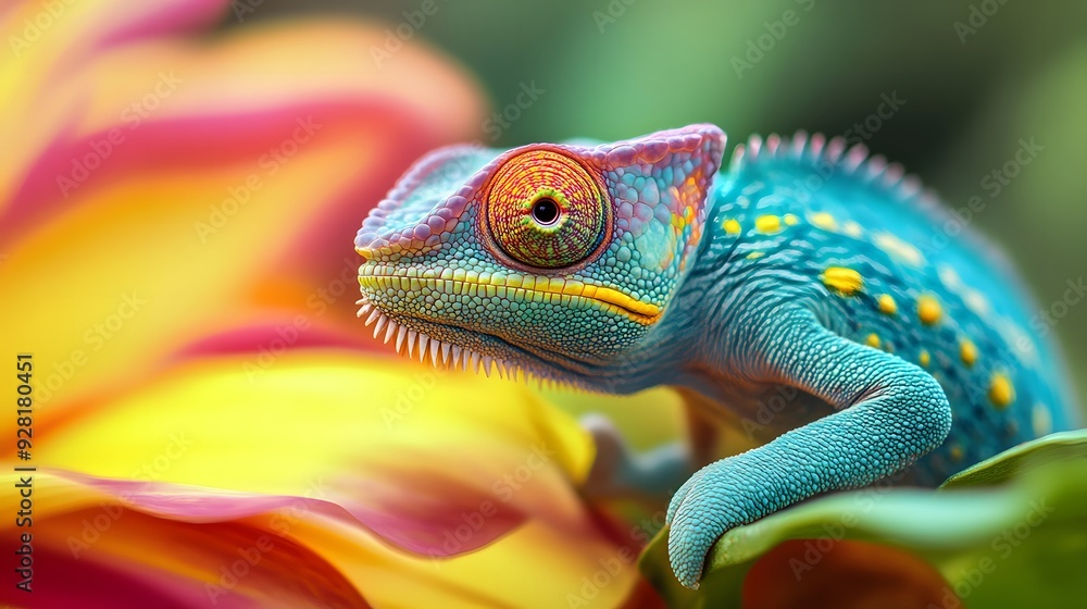 Obraz premium 花の上のカメレオン