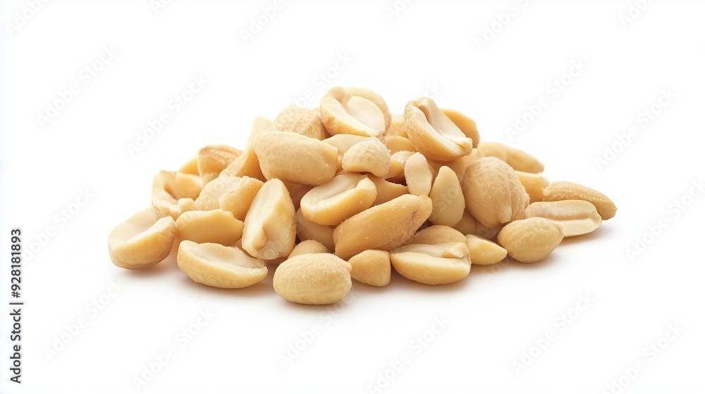 A pile of peanuts on a white background A pile of peanuts on a white background