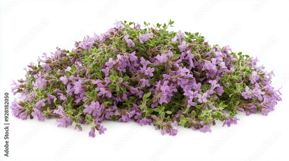 pile of thyme flowers on white background pile of thyme flowers on white background