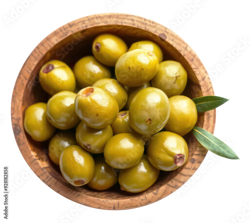 Wooden bowl with olives, Png file.