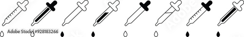 Dropper icon set .Tincture icons , Pipette symbols, medical serum picker sign template. science ink pick pipet instrument icon, isolated on transparent background, for web site, mobile apps and ui.