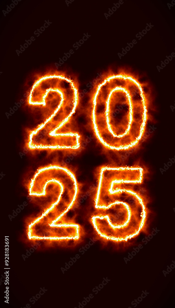 Vertical illustration of an abstract fire with the year 2025 - represents the new year - happy new year concept. Vertical illustration of an abstract fire with the year 2025 - represents the new year - happy new year concept.