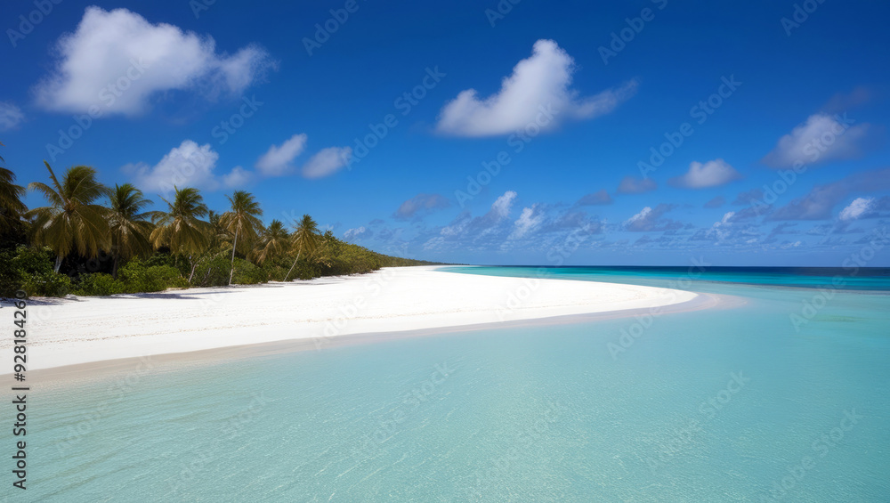 Fototapeta premium A tropical island beach with crystal clear water and beautiful white sand.