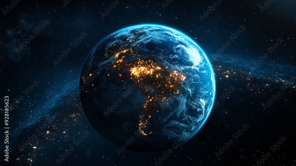 Obraz premium Earth from Space with City Lights and Stars.
